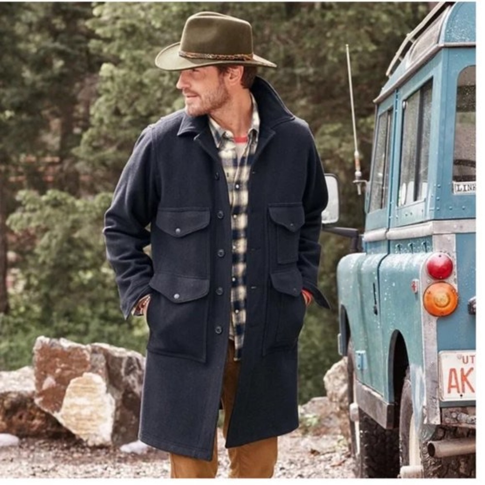 Filson Navy Makinaw Wool Cruiser Long Jacket Size XXXL
